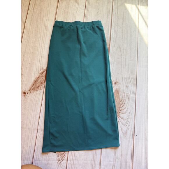 Saints Women’s Teal Pencil Skirt Size Small Elastic Waist Pull On Knee Slit - Picture 4 of 4